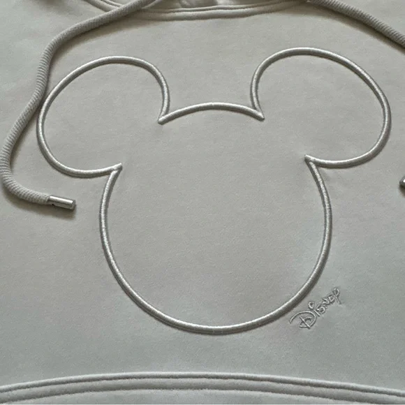 Disney Mickey Mouse H&M Cream Embroider Drawstring Hoodie With Pocket Size Large - Picture 4 of 11